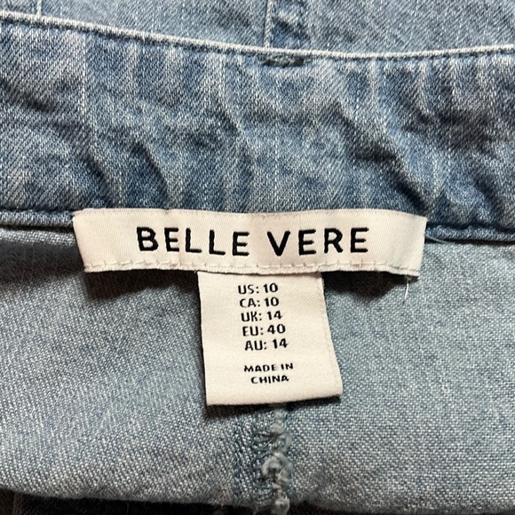 BELLE VERE 100% Cotton Light Wash Denim Midi Skirt w/ Front Slit & Pockets Sz 10 - Picture 5 of 9